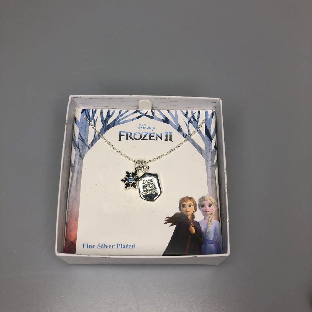 Disney Frozen 2 Silver Plated Necklace Lead With Courage Snowflake Charms 18"